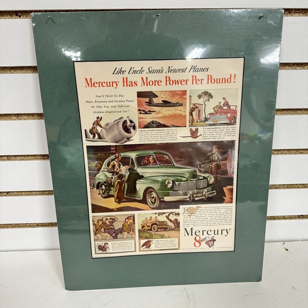 VTG 1941 Green Mercury 8 Auto More Power Like War Planes art print ad Uncle Sam